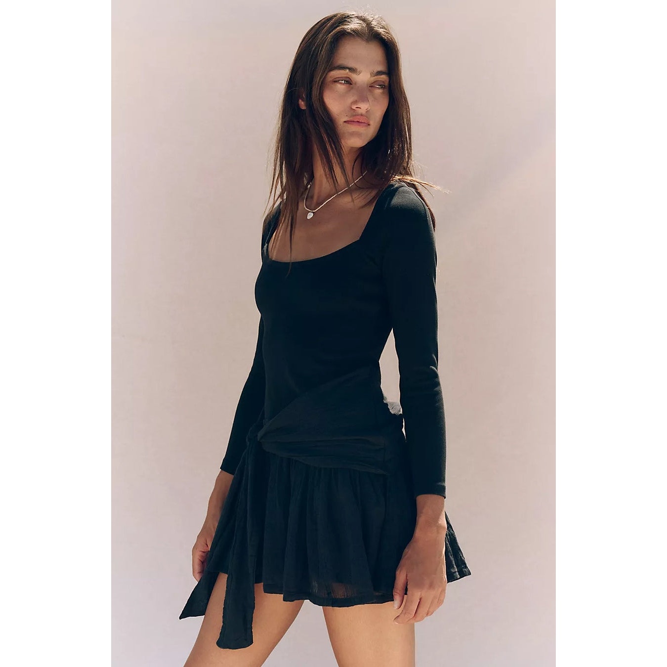 Free People FREE-EST Lexi Drop-Waist Mini Dress LARGE Black Free People