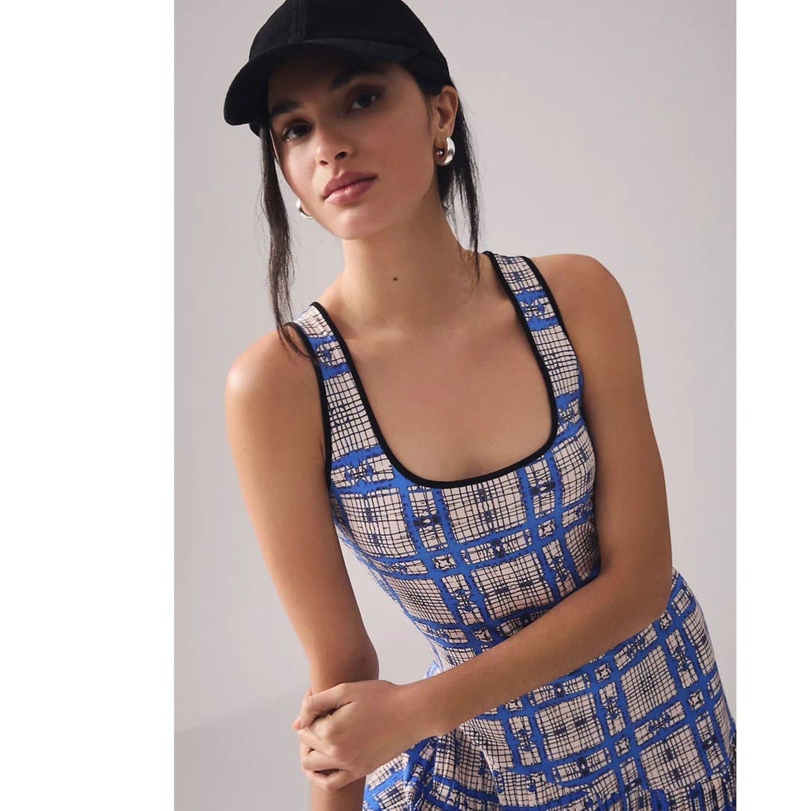 New Anthropologie Dhruv Kapoor Plaid Mesh Midi Dress $210 Blue X-Large Petite
