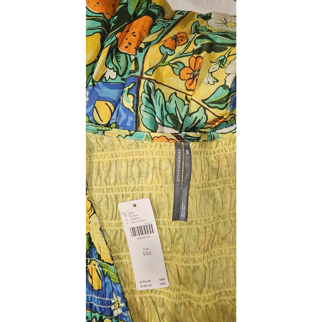 Anthropologie The Peregrine Midi Dress XXS Size 00 Floral Fruit Motif Anthropologie