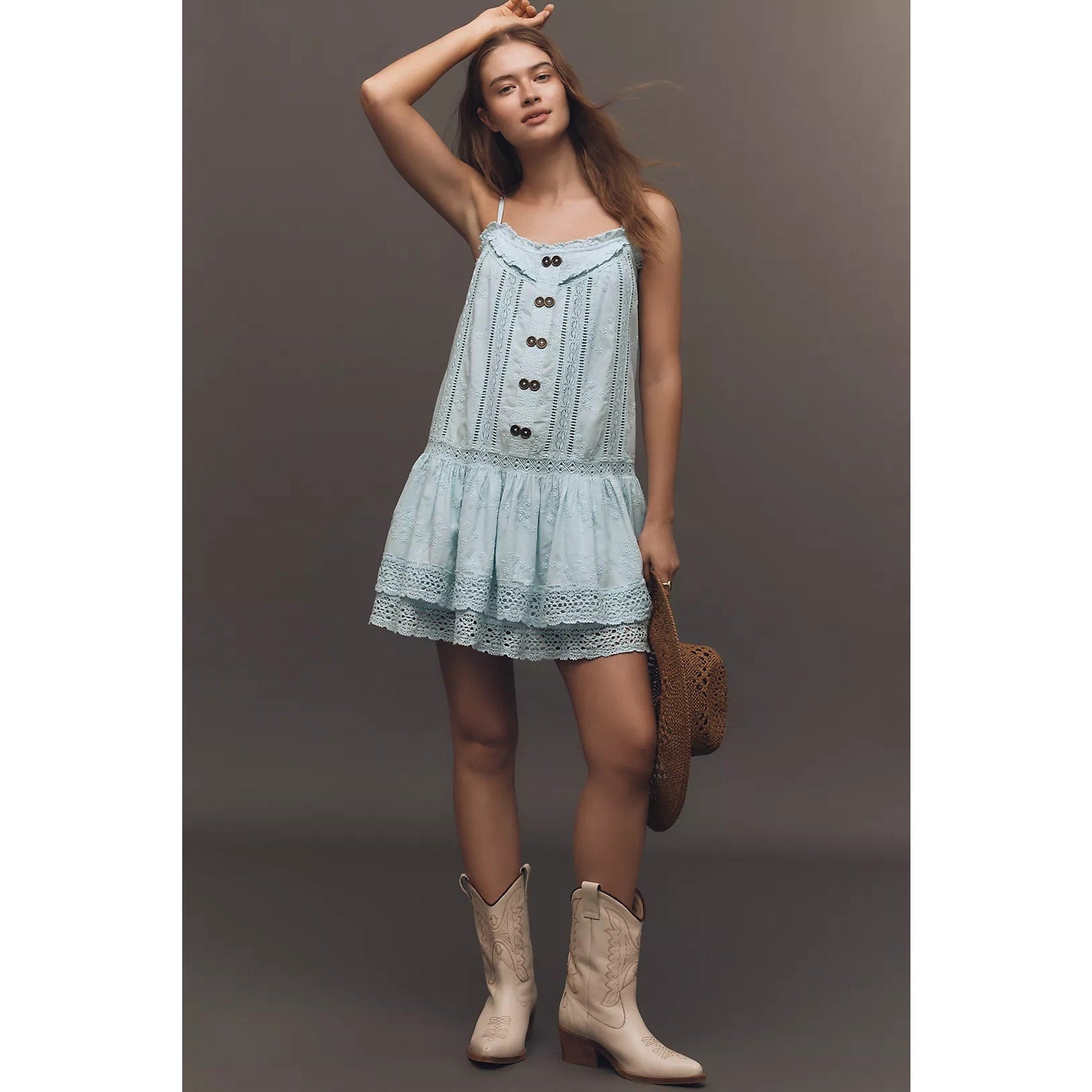 Anthropologie Pilcro Sleeveless Square-Neck Swing Mini Dress SMALL Blue Anthropologie