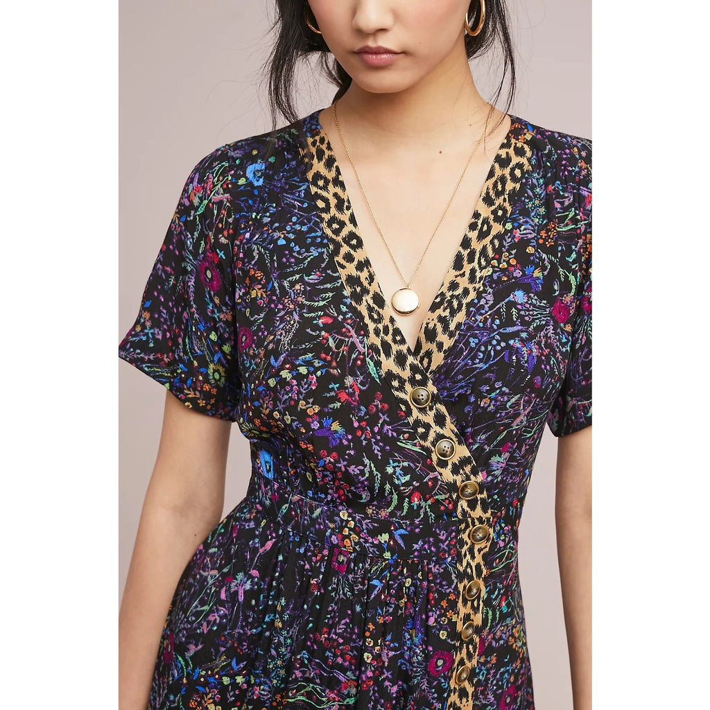 New ANTHROPOLOGIE by Maeve Morgan Dress $148 SIZE 2 Black Floral Motif