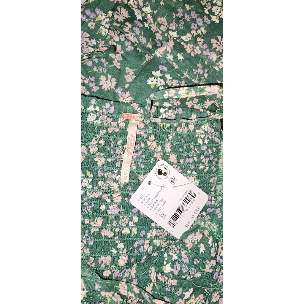 FREE PEOPLE Brunch Club Mini Skirt Set MEDIUM Kelly Green Floral Boho Free People
