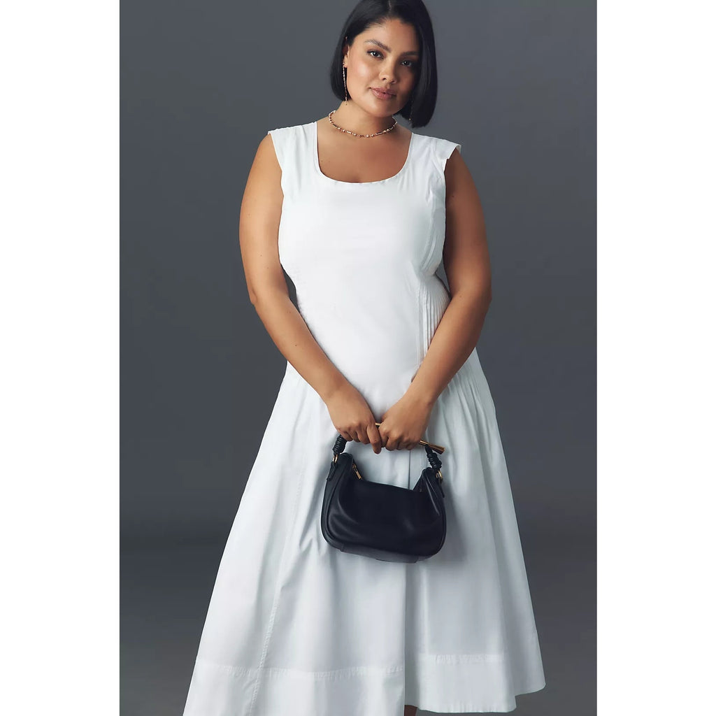 Anthropologie Sleeveless Scoop-Neck Midi Dress PLUS 2X White Pleats Anthropologie