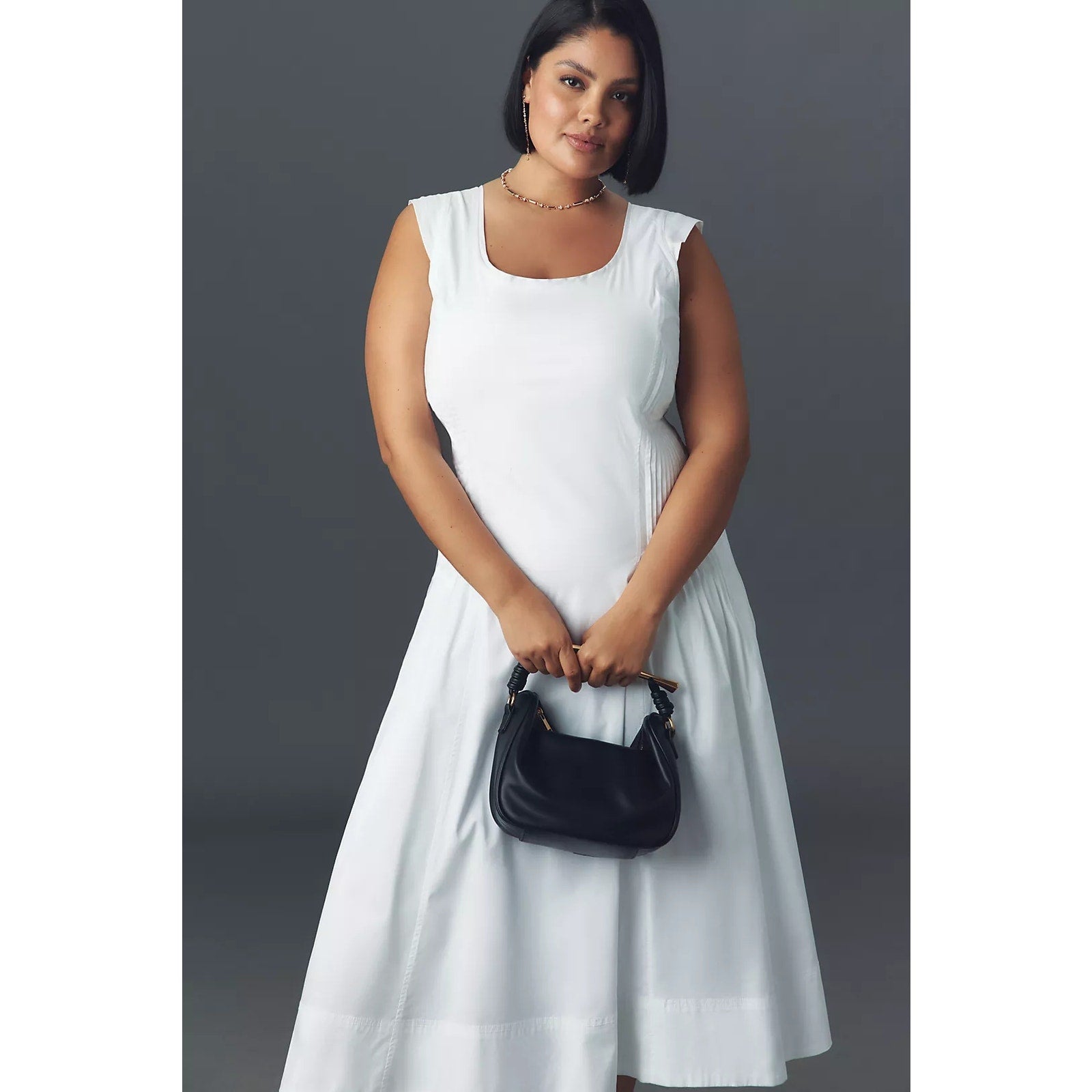 Anthropologie Sleeveless Scoop-Neck Midi Dress PLUS 2X White Pleats Anthropologie