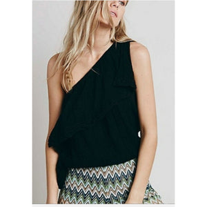 Free People Jen's Pirate Booty One Shoulder Banded Crop Top SMALL Black
