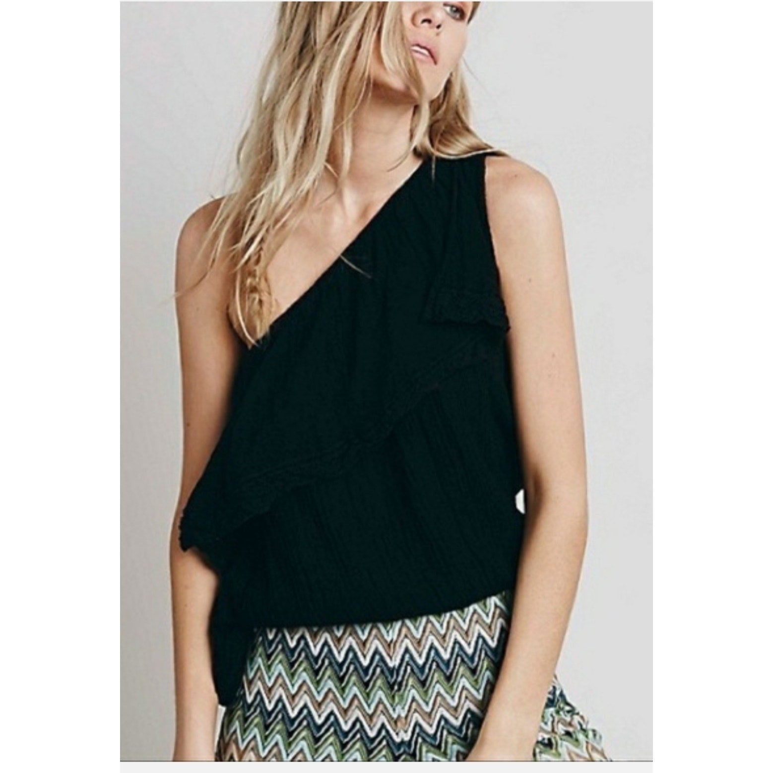 Free People Jen's Pirate Booty One Shoulder Banded Crop Top SMALL Black Free People