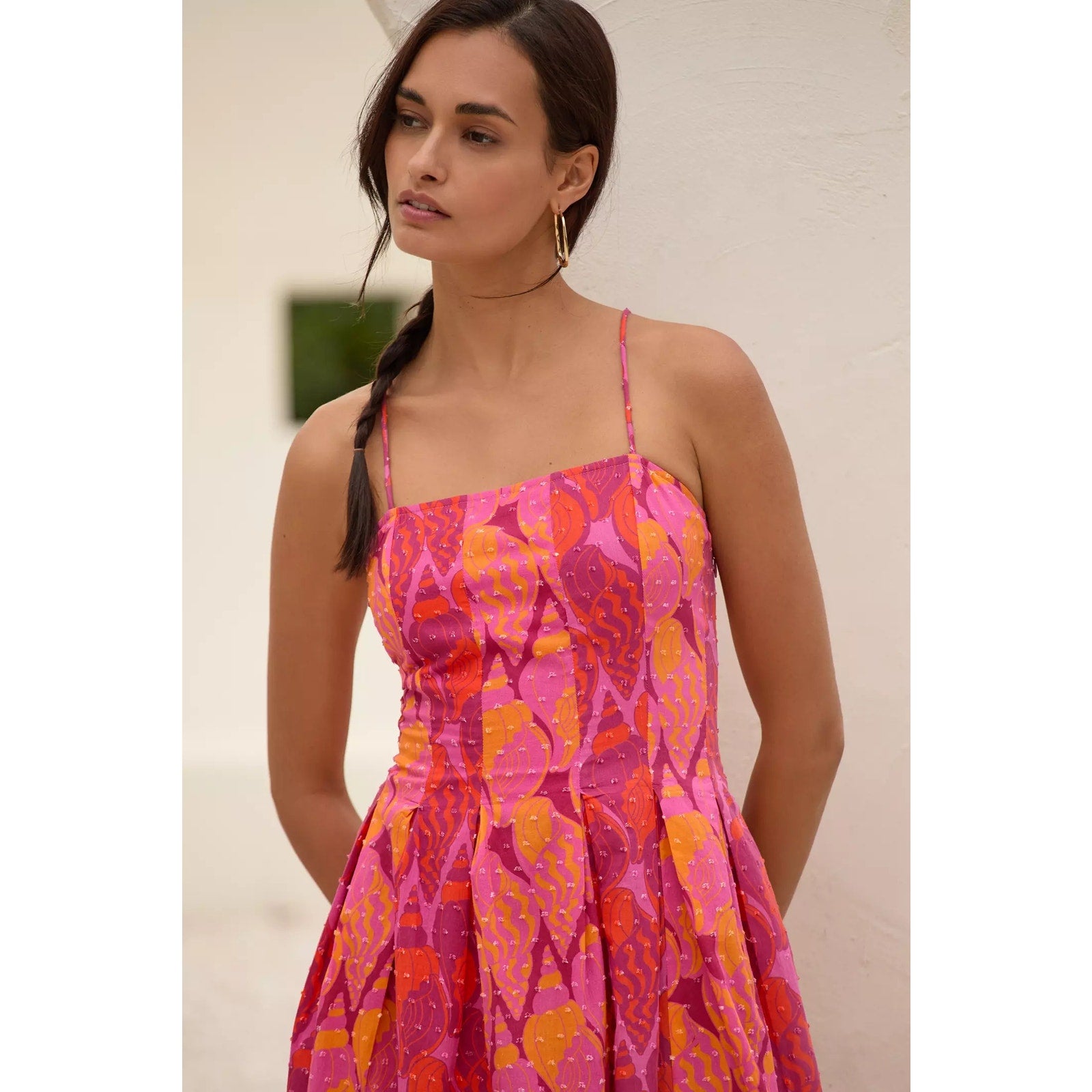 Anthropologie x Farm Rio Fit & Flare Midi Dress Size Medium Pink Boho Anthropologie