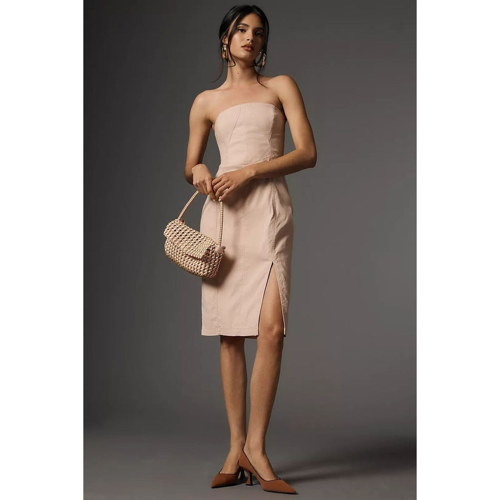 New By Anthropologie Strapless Side-Slit Dress $170 XL PETITE Pink Knee Length