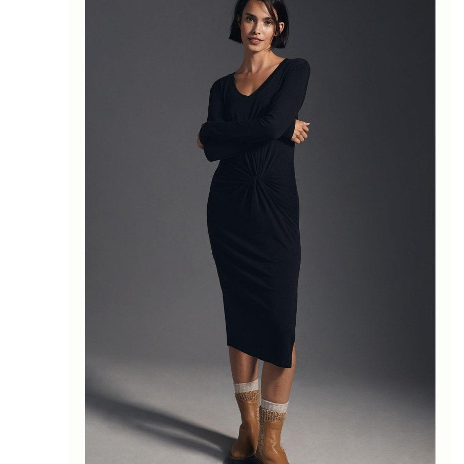 New Anthropologie Sundry West Coast Knotted Slip Midi Dress $183 MEDIUM Black