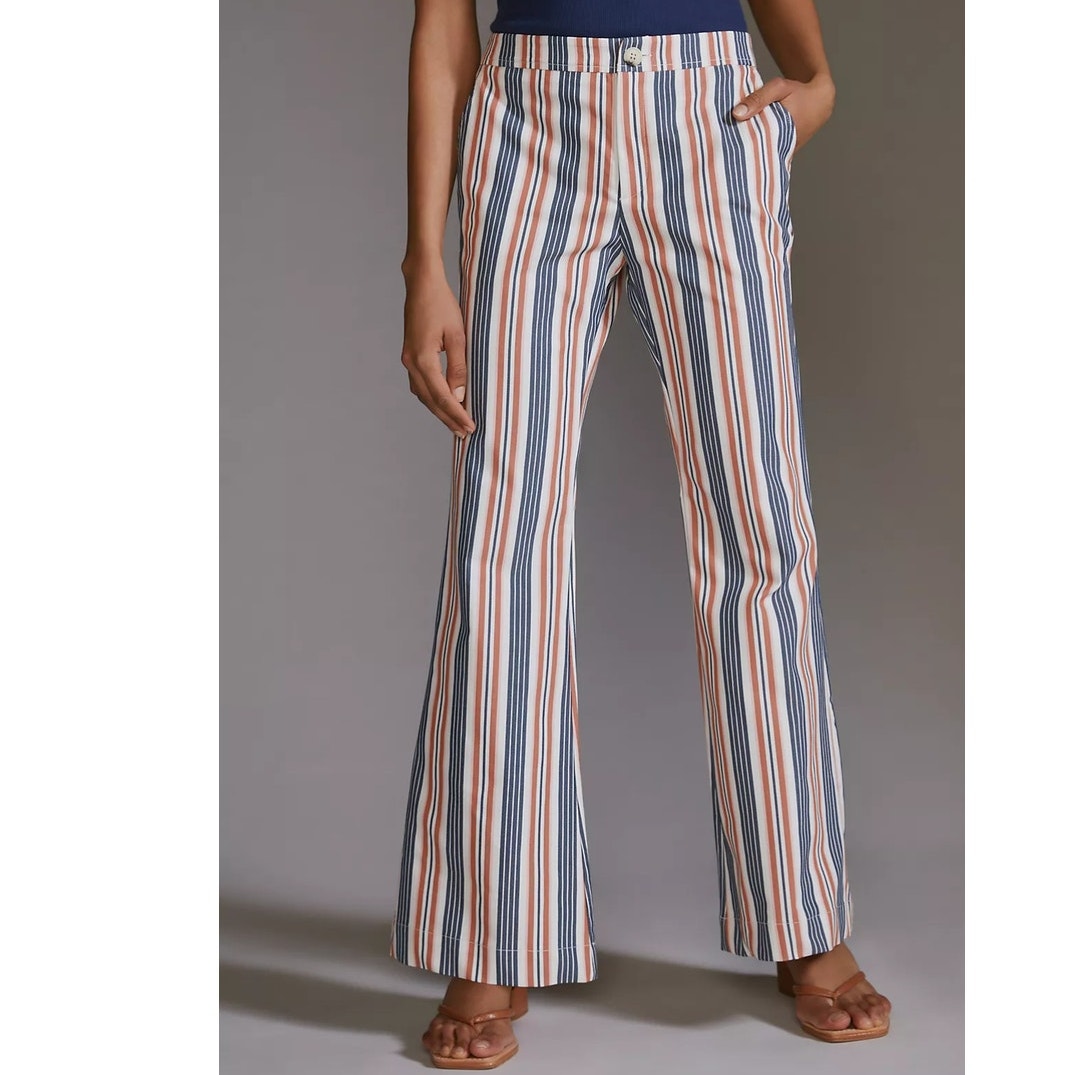 New By Anthropologie Low-Rise Striped Flare Pants $140 SIZE 6