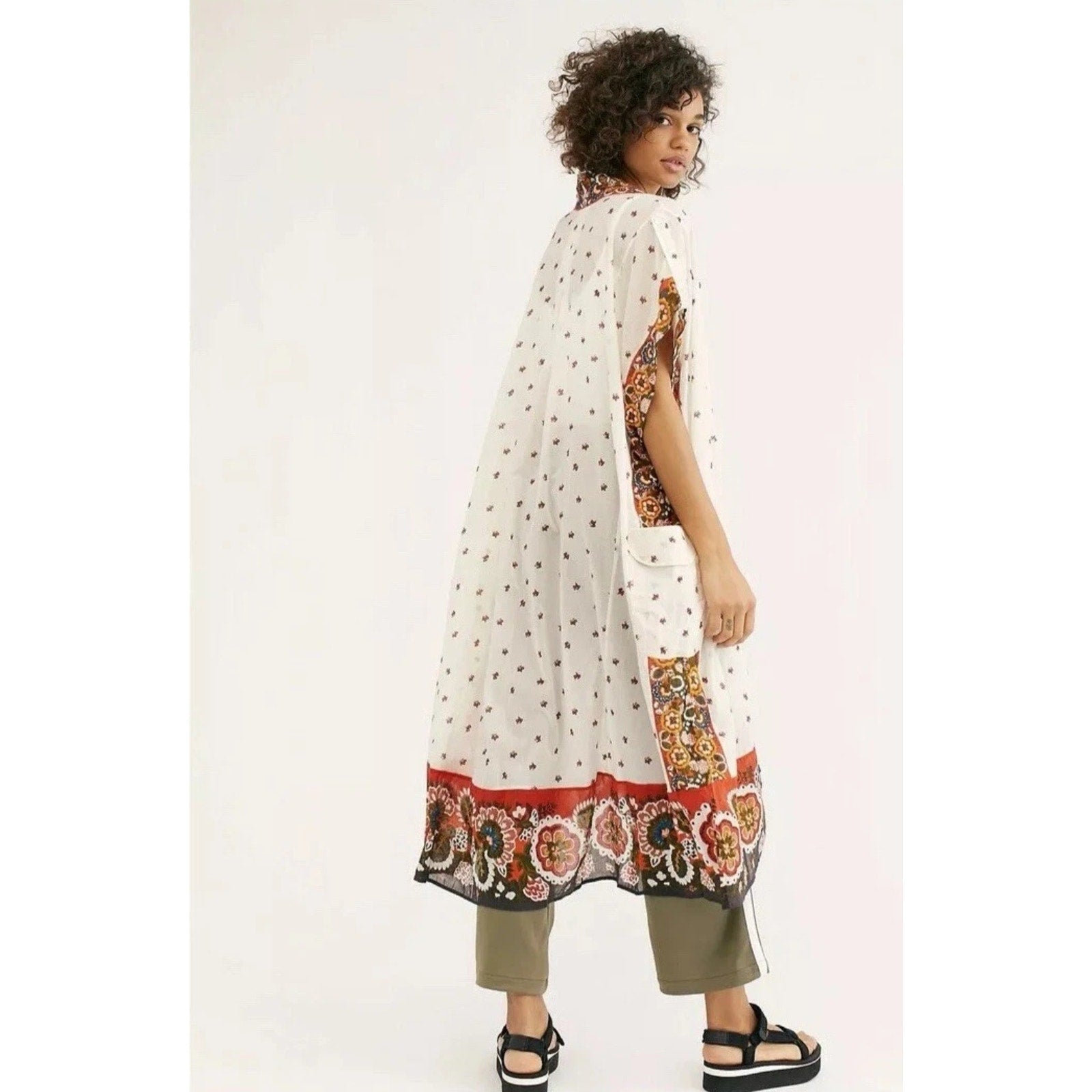 FREE PEOPLE Summer Mirage Boho Kimono XS/S Ivory EMBROIDERED BEADED Free People