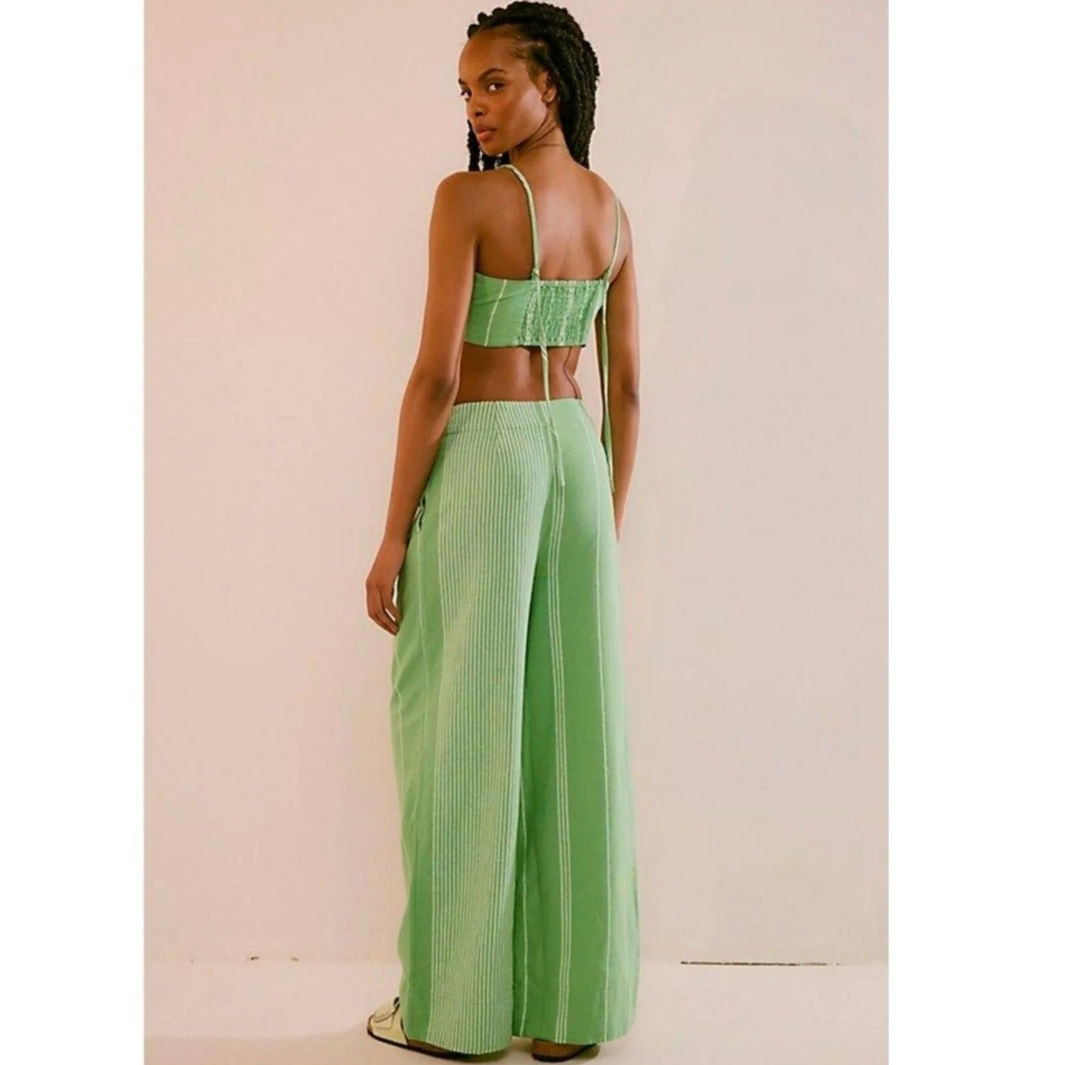 New Free People Casual Friday Pants Tank Set FREE-EST $128 LARGE Green Striped