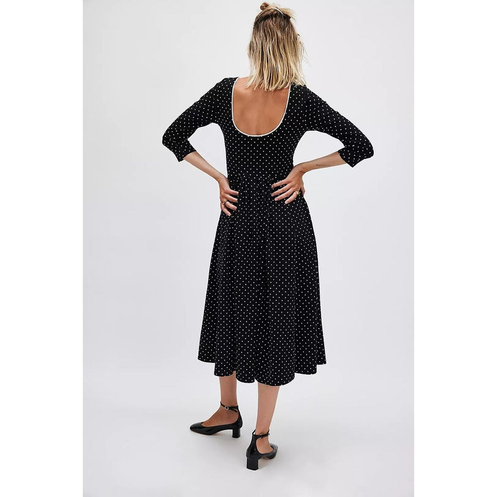 New FREE PEOPLE Two Timin Midi Dress $168 X-SMALL B&W Polka Dot SCOOP BACK