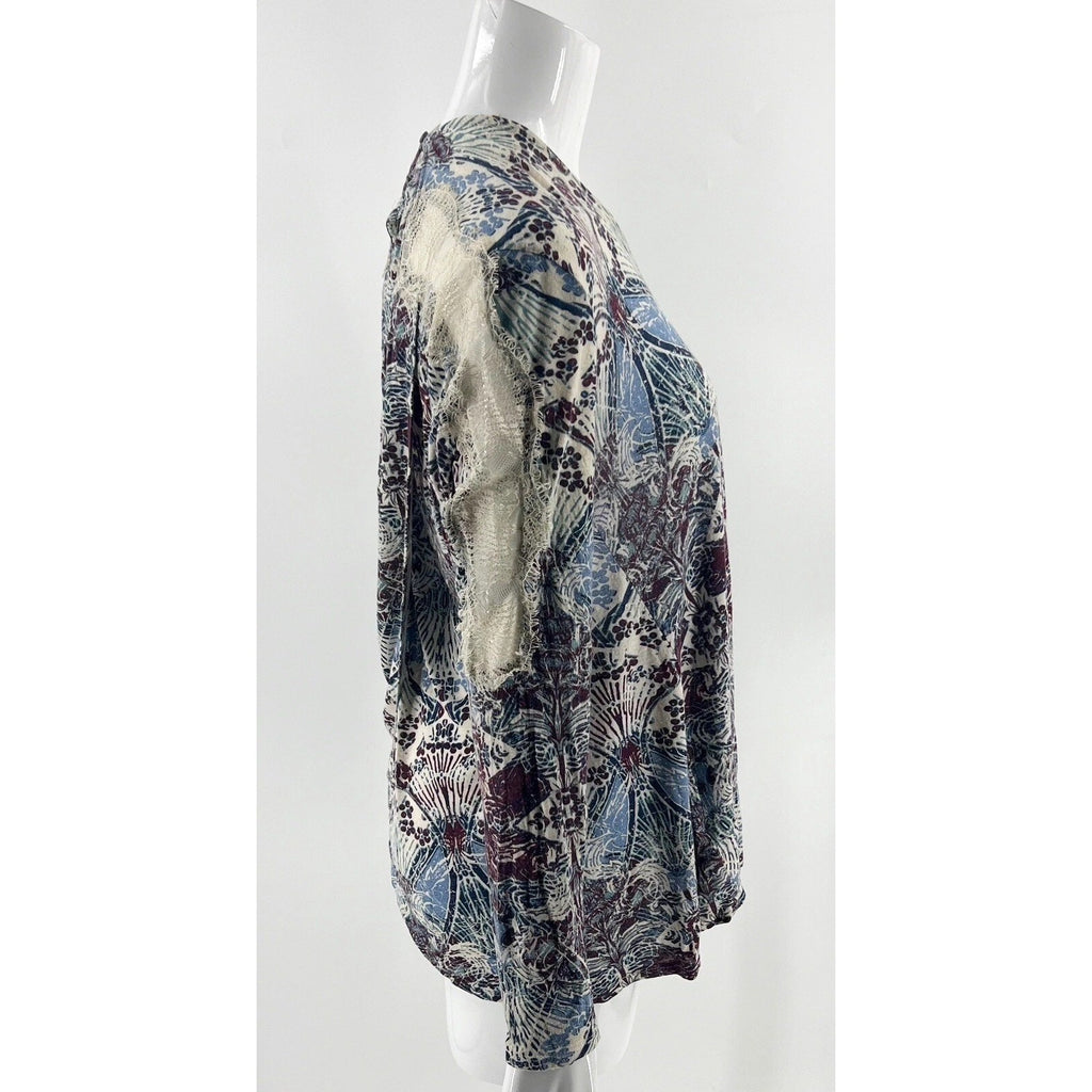 New Free People Snow Combo Long Sleeve Tulip Top $88 XS Boho Lace Applique