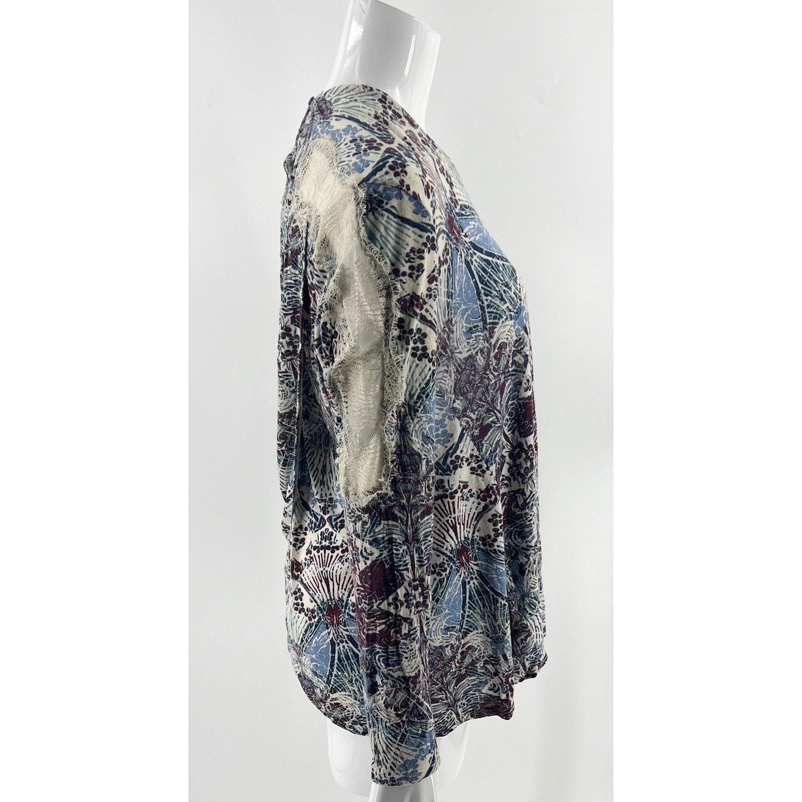 New Free People Snow Combo Long Sleeve Tulip Top $88 XS Boho Lace Applique
