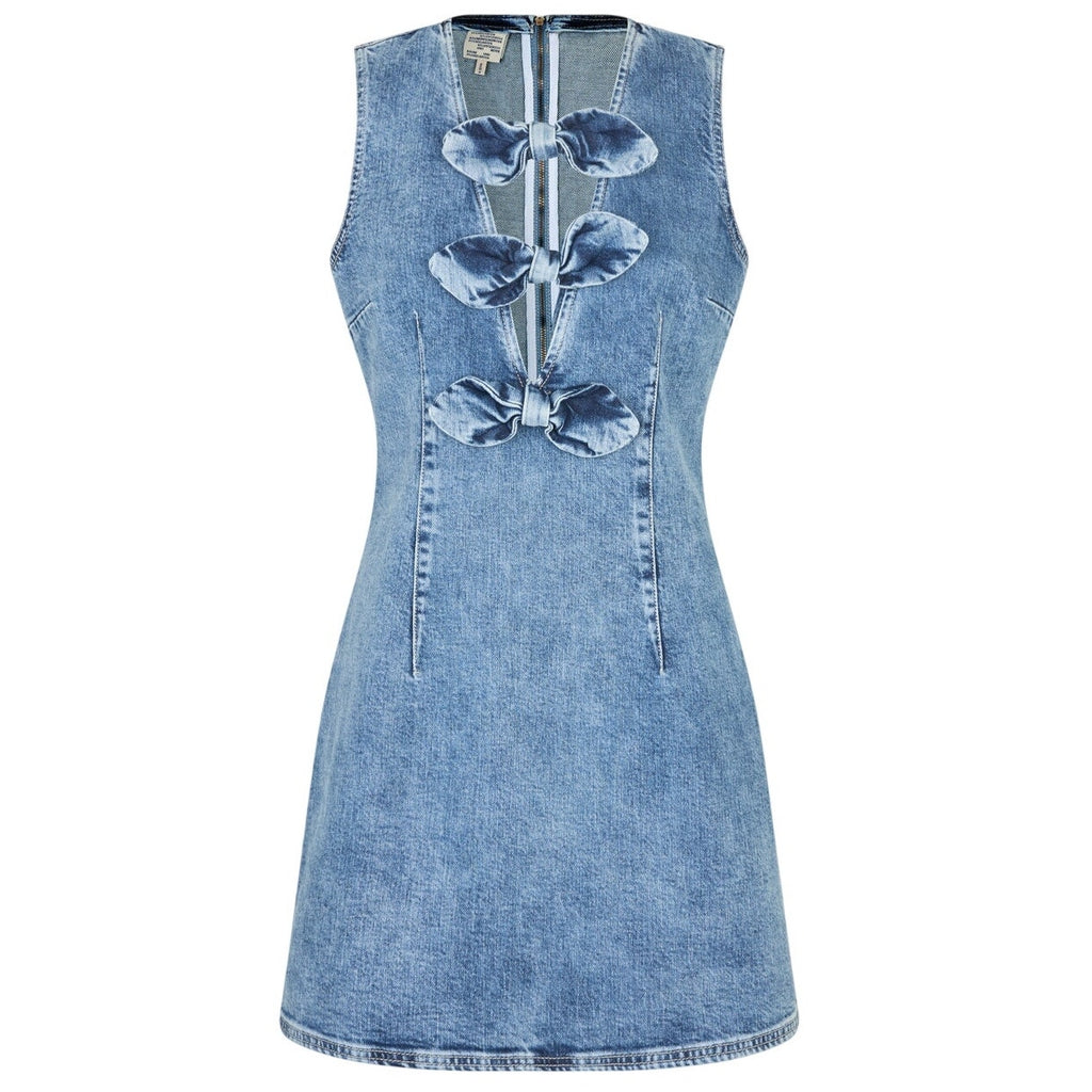 New ANTHROPOLOGIE Baum und Pferdgarten Ajki Bow Denim Mini Dress $249 SIZE 8
