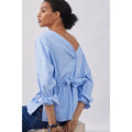 New Anthropologie Button-Back Blouse By Harshman $130 Size Medium Blue Striped