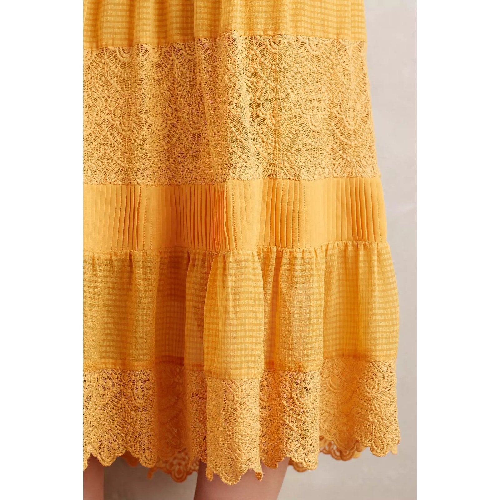 New Anthropologie Villanelle Lace Midi Dress HD PARIS $178 Golden Orange Mango