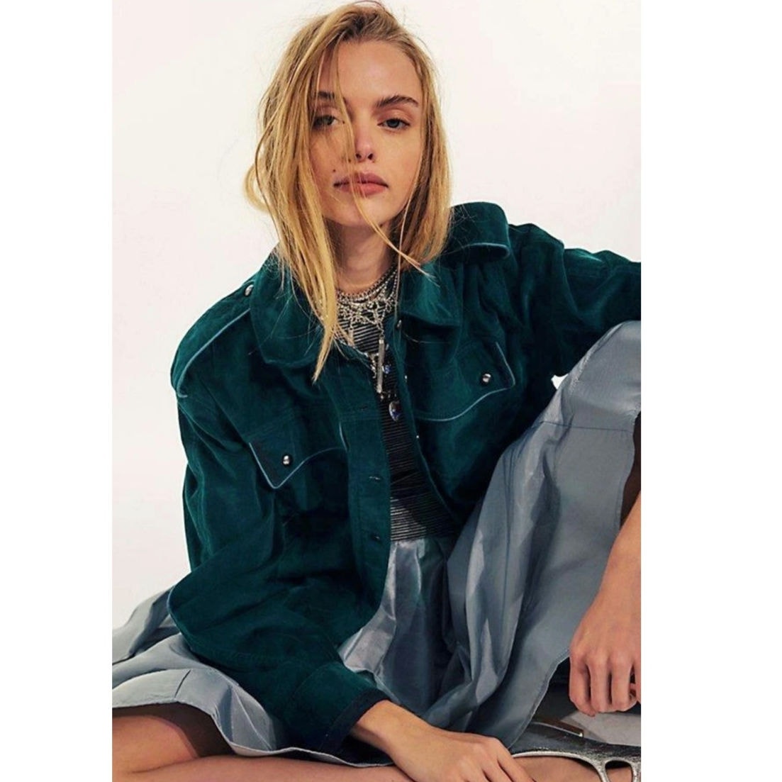 New FREE PEOPLE We The Free Officer Velvet Jacket $198 X-SMALL Emerald Green
