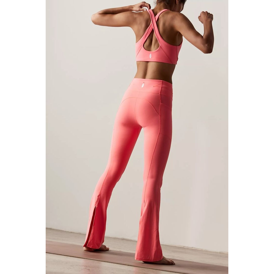 New Free People FP MOVEMENT Never Better Flare Pants $108 MEDIUM Neon Coral