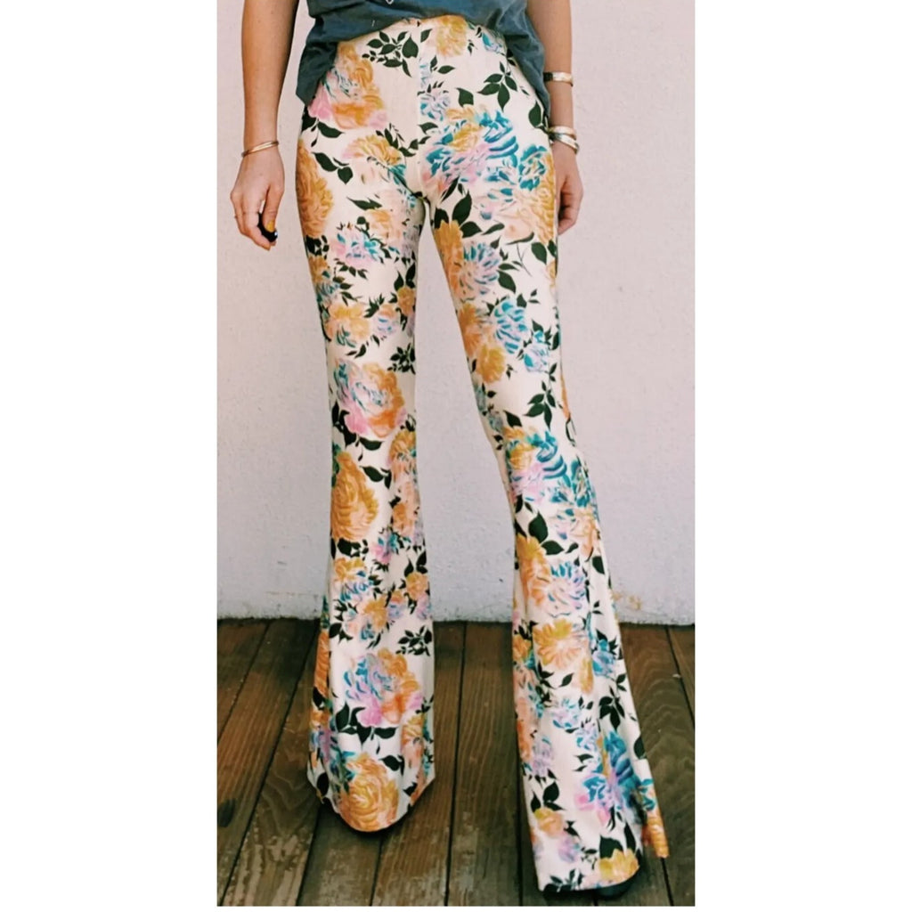 NEW Free People by Novella Royale The Janis Bell Bottoms Floral Yellow Blue XS