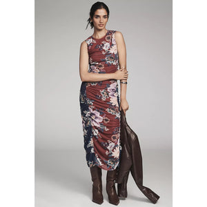 Farm Rio x Anthropologie Sleeveless Mesh Midi Dress SMALL Burgundy