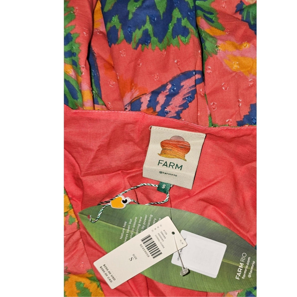 Anthropologie Farm Rio Macaw Ruffled Wrap Dress $250 XS SMALL Coral