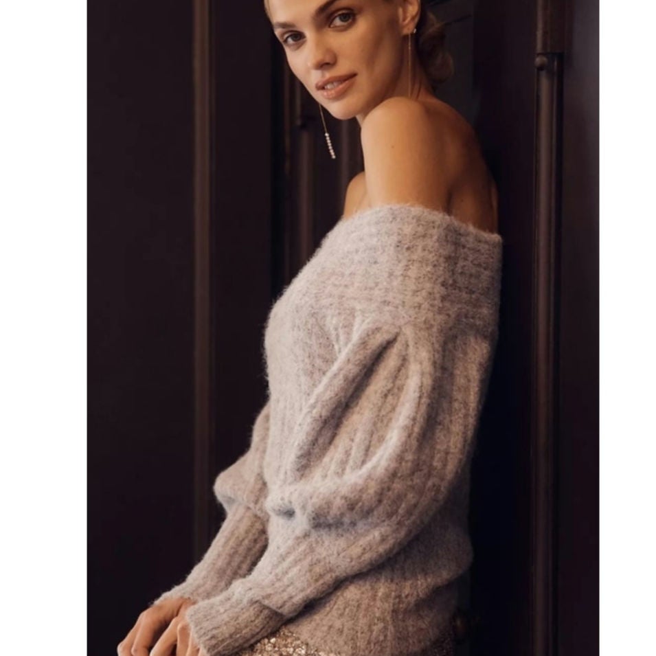 Anthropologie Pilcro Off-Shoulder Batwing Sweater SMALL Gray Anthropologie