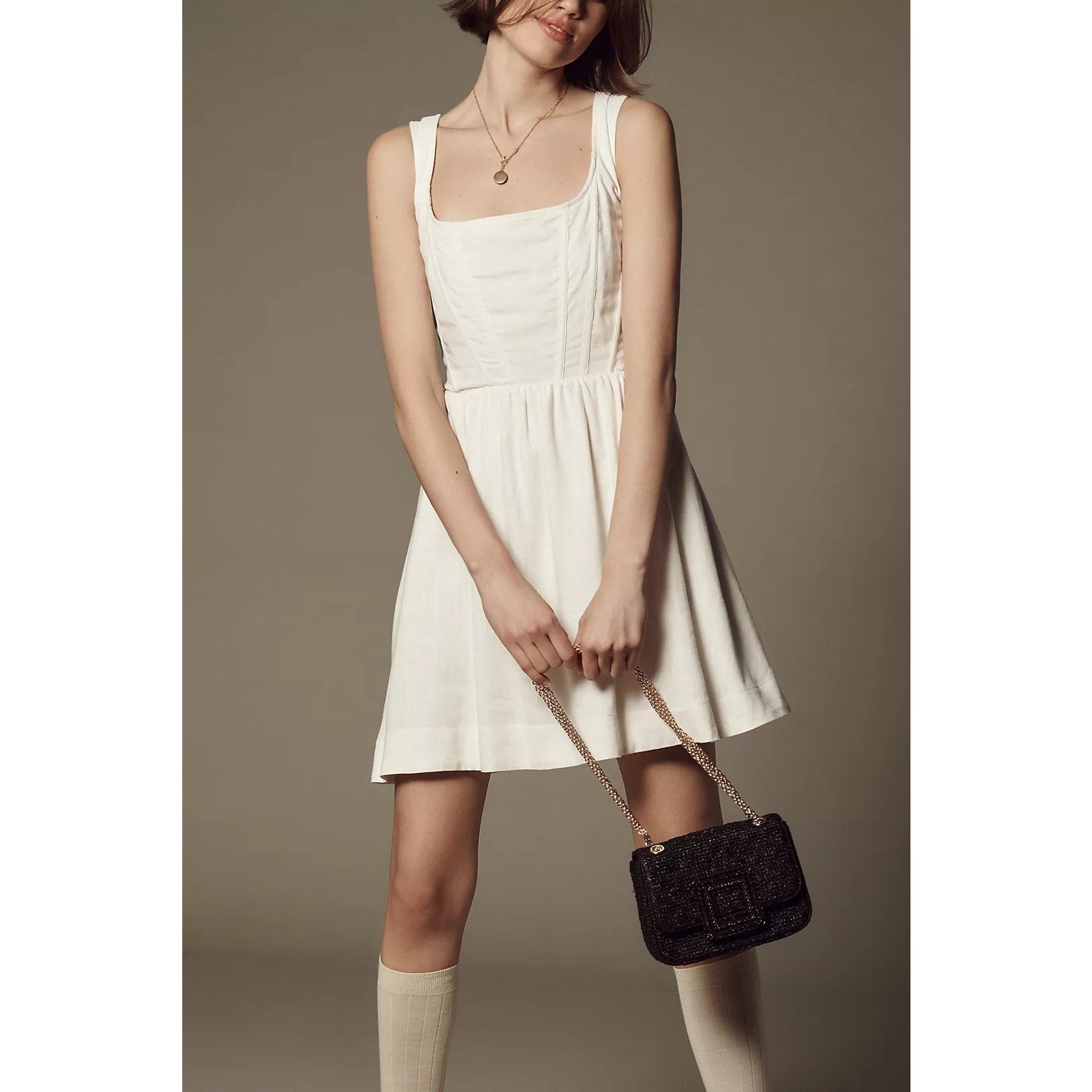 Anthropologie Aureta Fit & Flare Corset Mini Dress $198 MEDIUM White Smocked