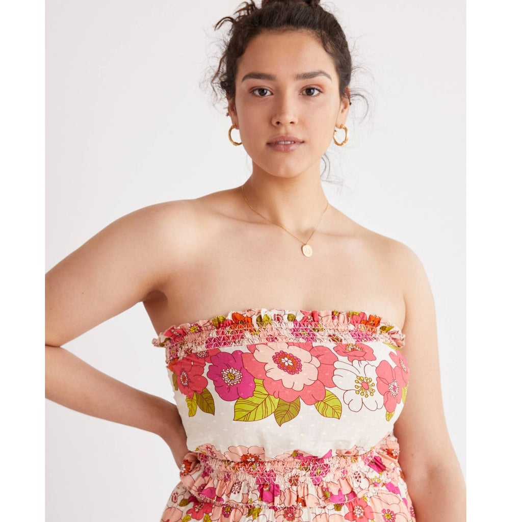 New Anthropologie LOVE THE LABEL Cornelia Smocked Floral Tube Top $98 X-SMALL
