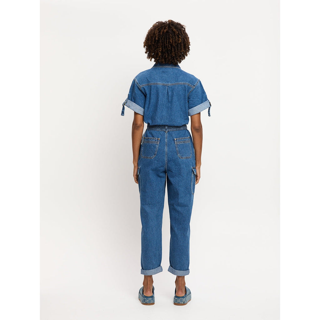 Anthropologie x KIVARI Natalie Short-Sleeve Denim Jumpsuit $300 XXS US Sz 0