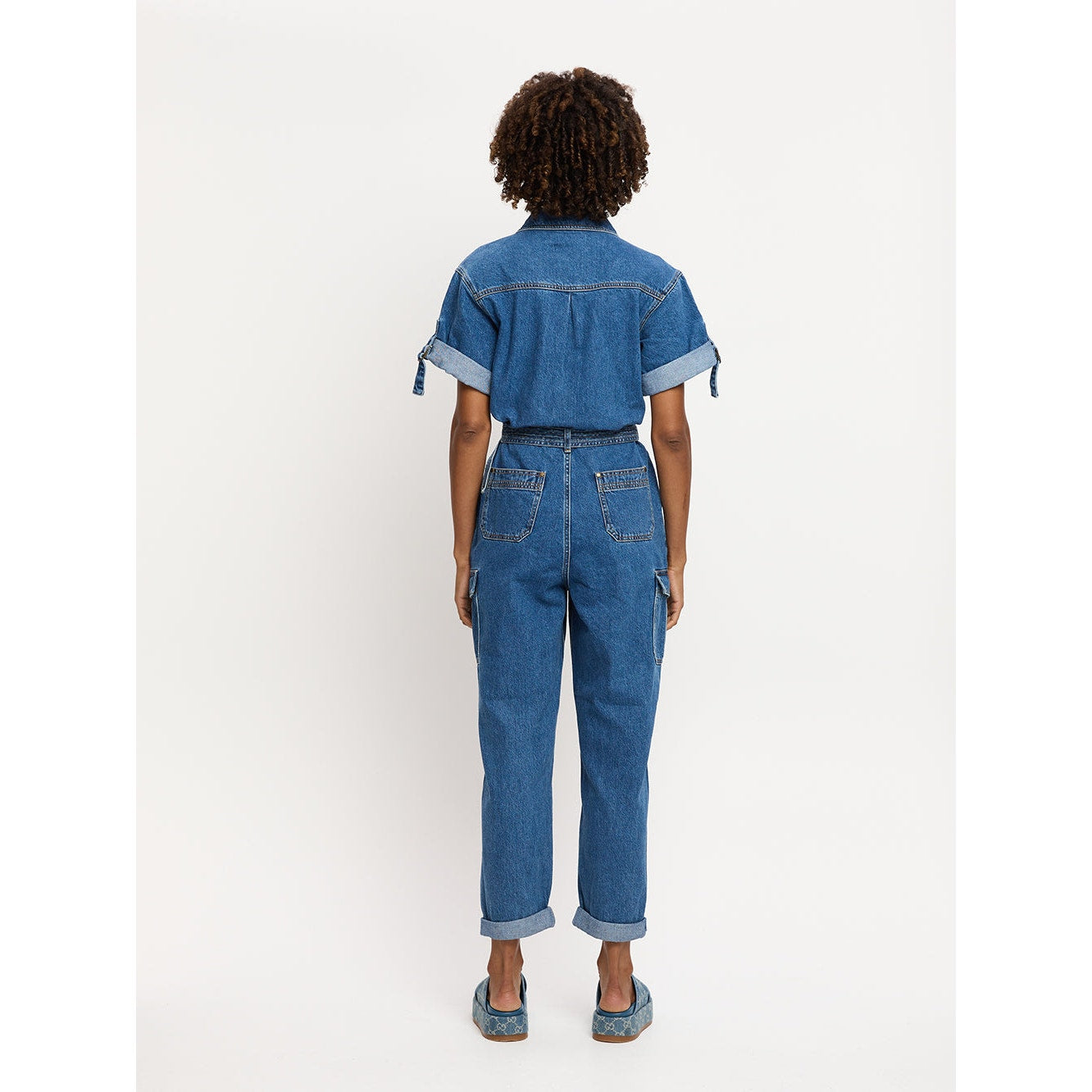 Anthropologie x KIVARI Natalie Short-Sleeve Denim Jumpsuit $300 XXS US Sz 0