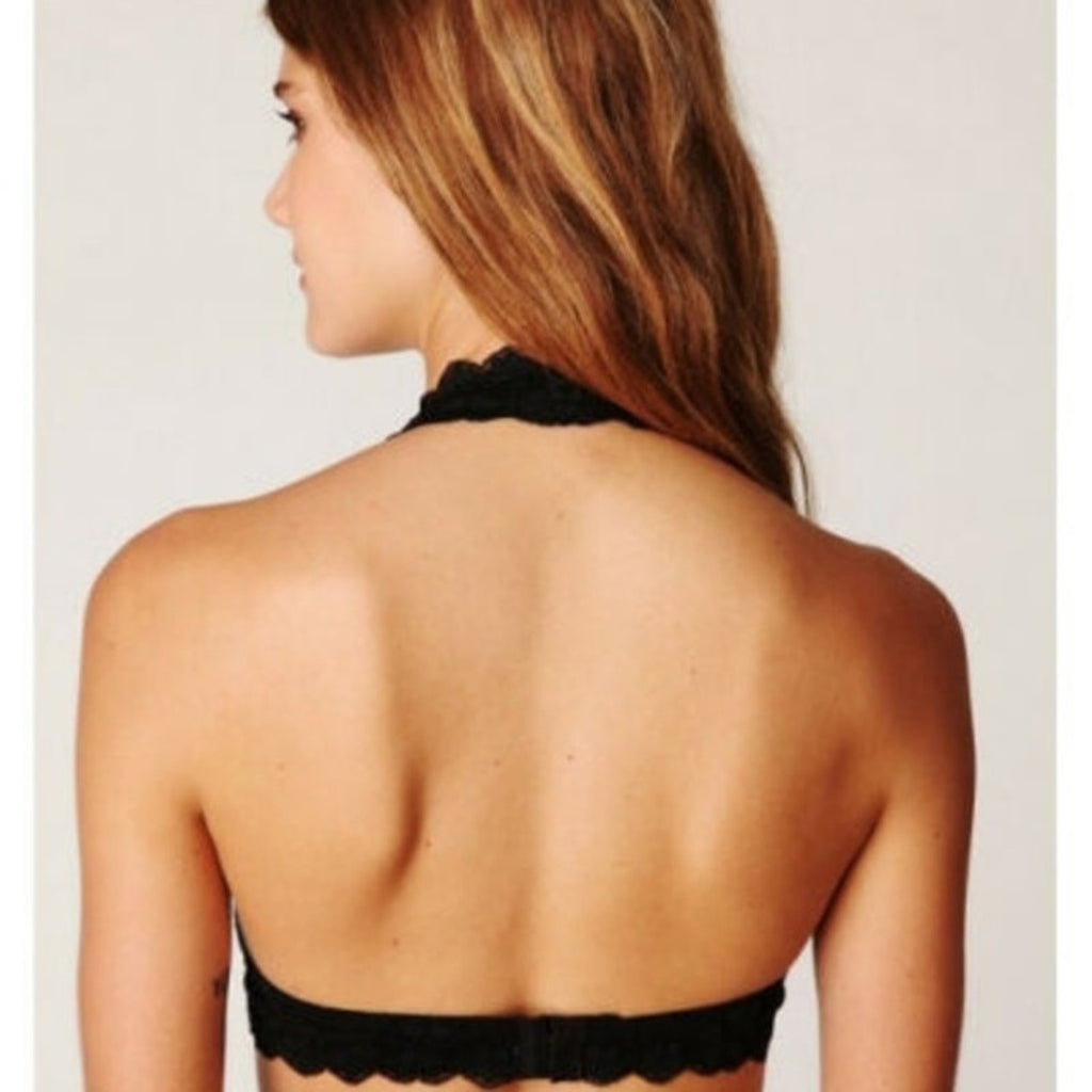 New Free People Galoon Lace Halter Bra $38 Black Sz X-Small