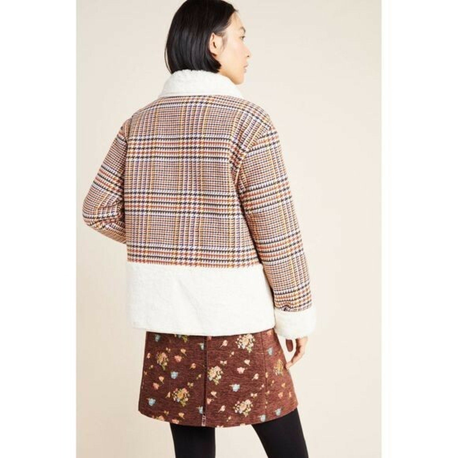 New Anthropologie Plaid Faux Fur Jacket nü ro de Size Small