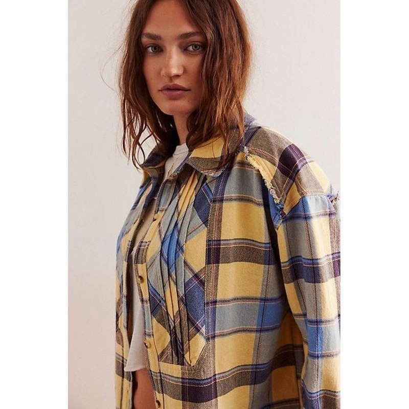 New FREE PEOPLE We The Free Layla Plaid Shirt  X-SMALL Red