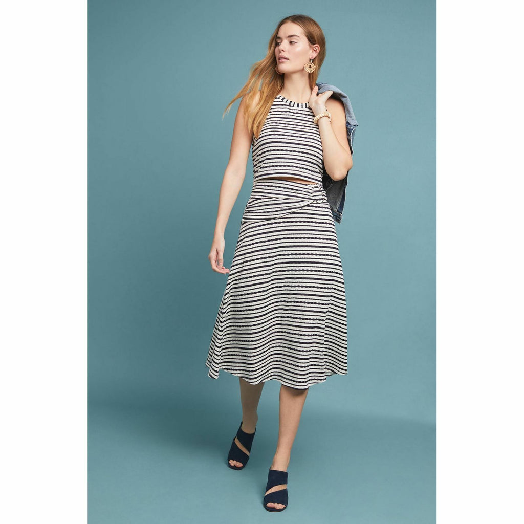 New Anthropologie x Maeve Terpsichore Knit Midi Skirt $118 X-SMALL Navy Striped