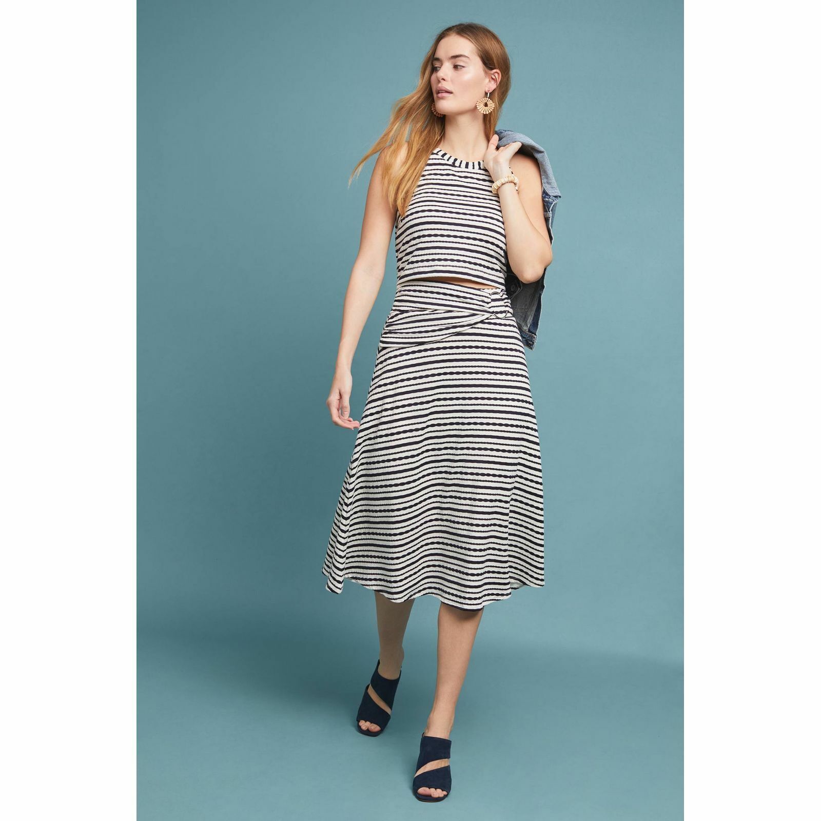 New Anthropologie x Maeve Terpsichore Knit Midi Skirt $118 X-SMALL Navy Striped