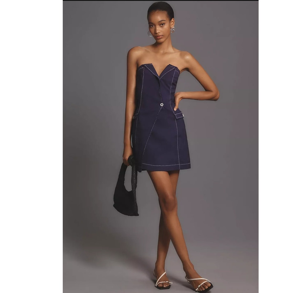Anthropologie Maeve Strapless Linen Mini Dress $158 SIZE 6 Blue Stretchy
