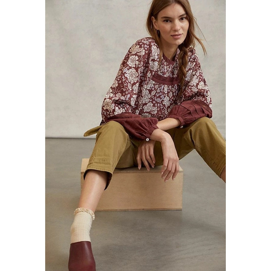 Anthropologie Rafia Lace Blouse by Cleobella X-SMALL Black Motif Anthropologie