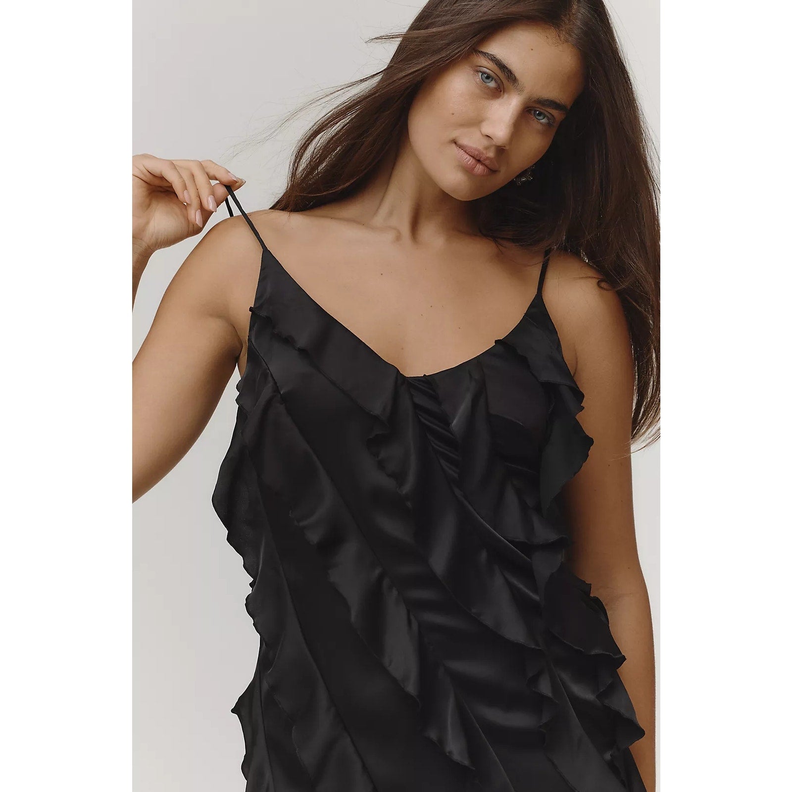 Anthropologie By Anthropologie Bias-Cut Ruffled Midi Dress $198 XS Black