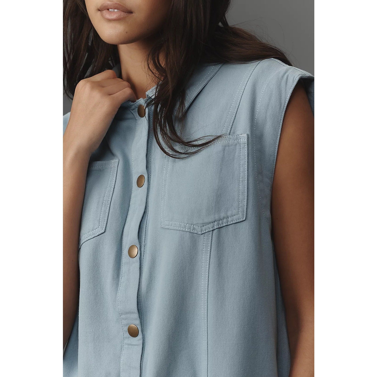 ANTHROPOLOGIE Pilcro Sleeveless Collared Romper SMALL Blue Anthropologie