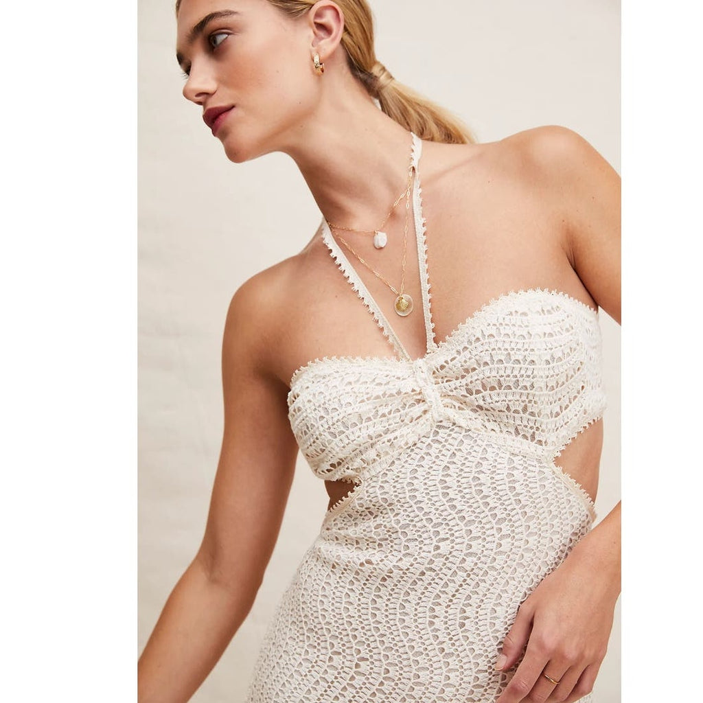 New Free People Anna Sui Crochet Lace Cutout Halter Midi Dress $660 X-SMALL (P)