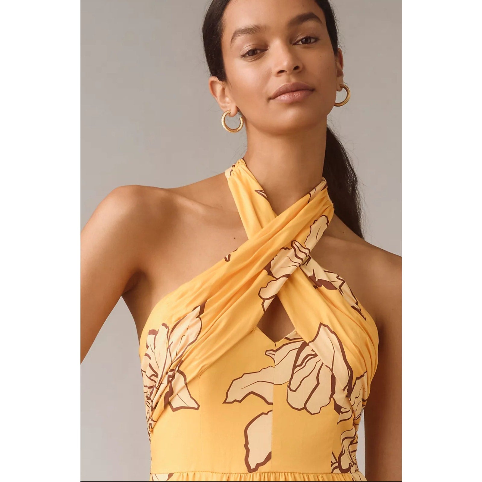 Anthropologie Hutch Floral Halter Maxi Dress $298 SIZE 6 Maize