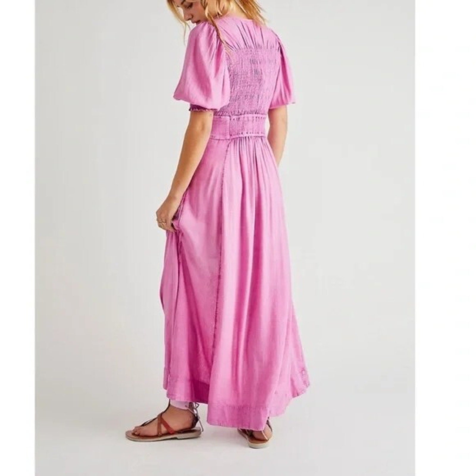 NEW Free People String of Hearts Cutout Maxi Dress Size Medium Boho Pink Purple