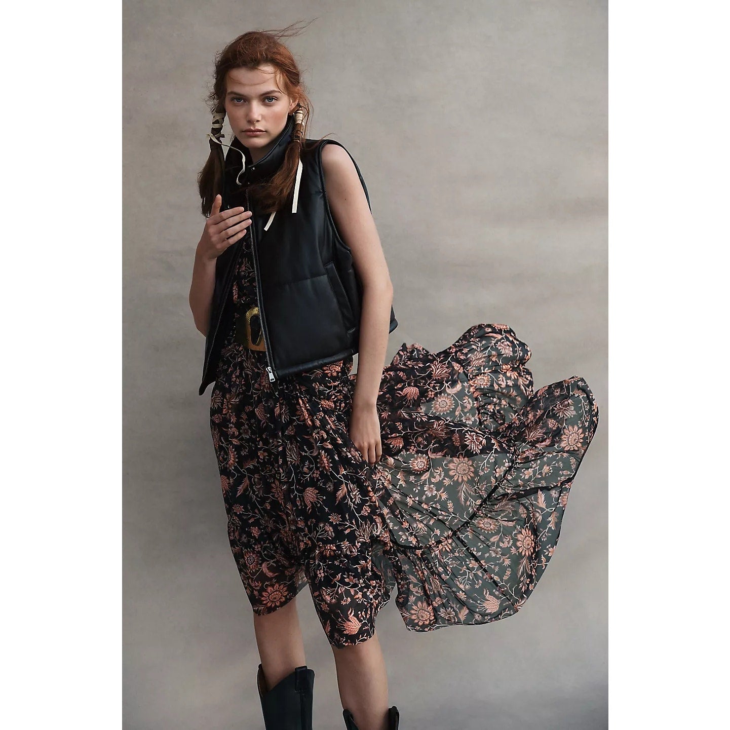 New ANTHROPOLOGIE 4SI3NNA V-Neck Sleeveless Midi Dress $148 SMALL Floral Black