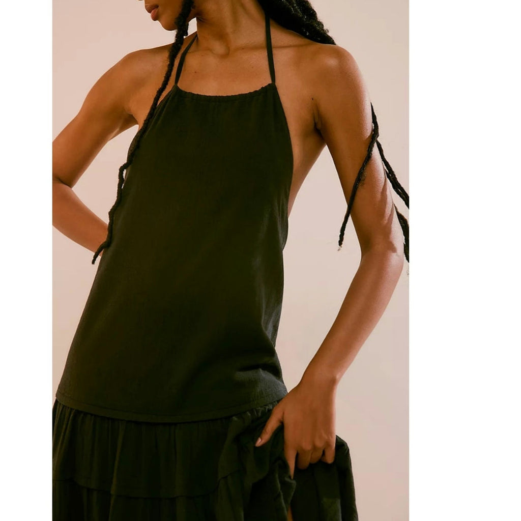 New FREE PEOPLE Somewhere Sunny Drop-Waist Maxi Dress BOHO $118 X-SMALL Black