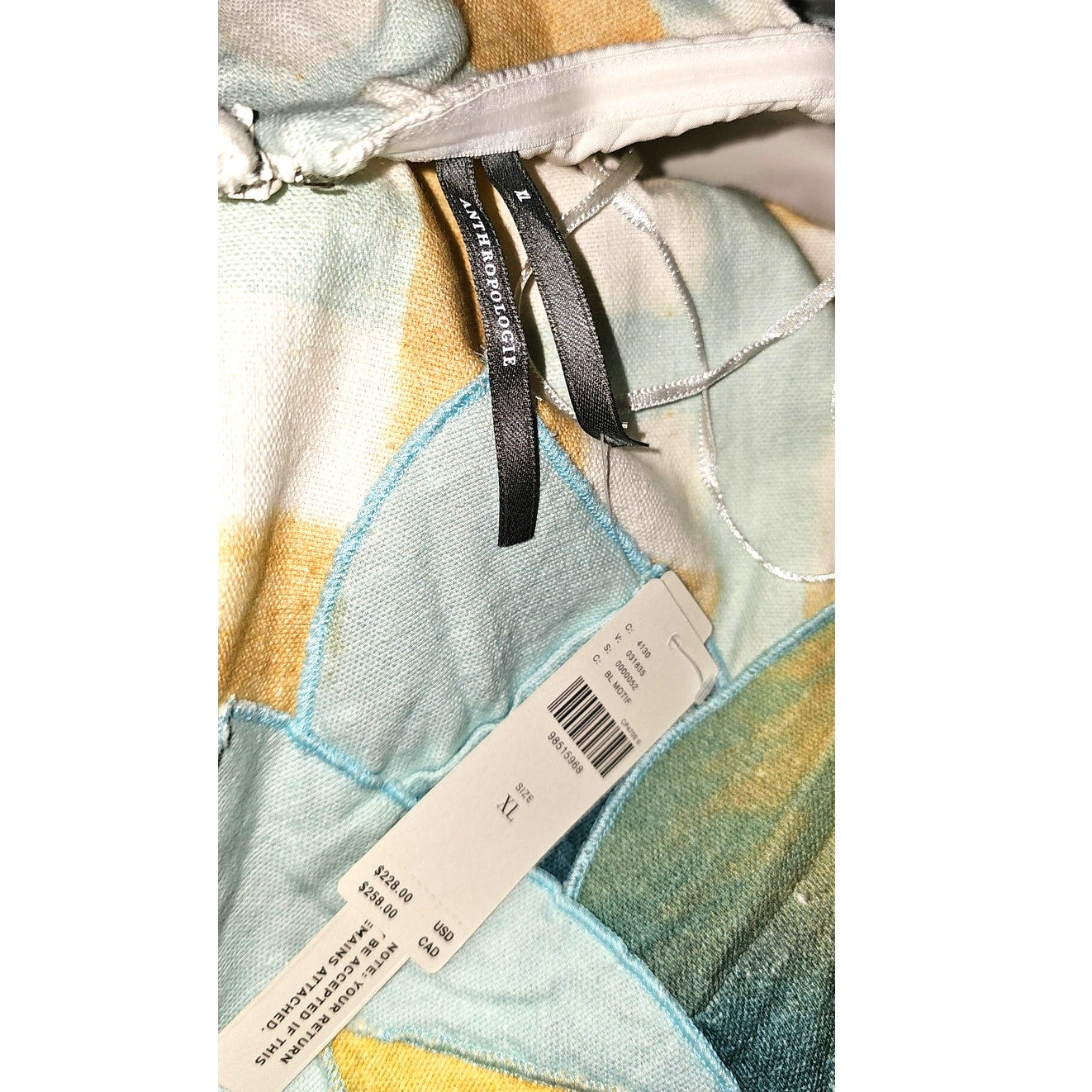 Anthropologie Strapless Cotton Linen Dress X-LARGE Blue/Yellow Applique Anthropologie