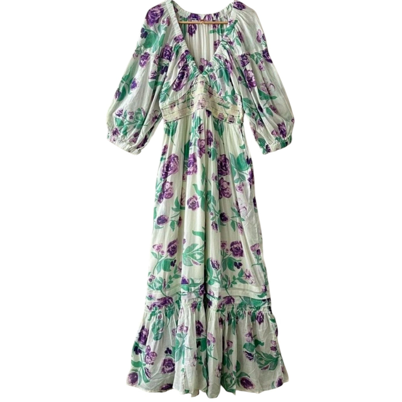 New Free People Golden Hour Floral Maxi Dress $168  X-SMALL Purple Green Boho