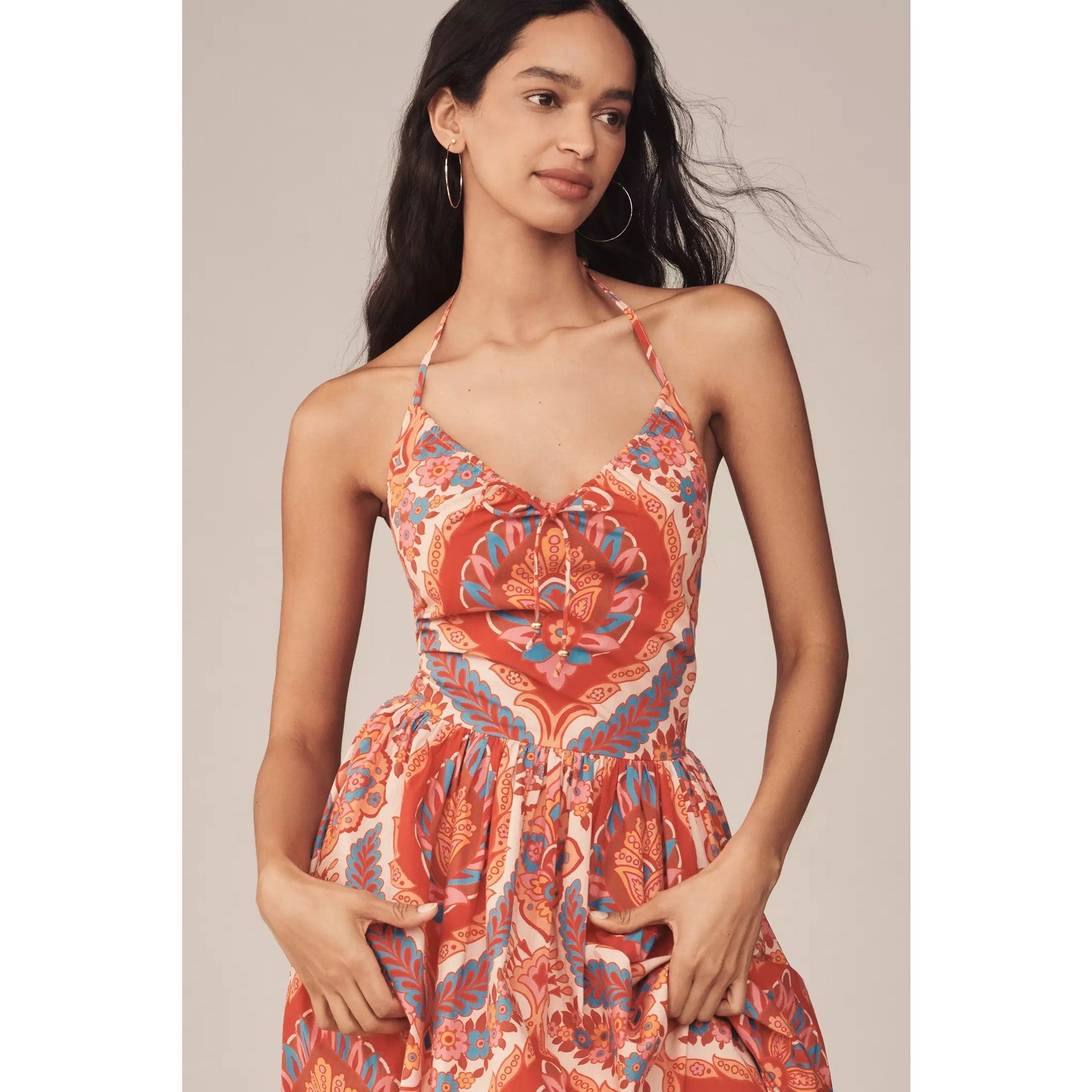Anthropologie Love The Label Rita Halter A-Line Midi Dress LARGE Orange Anthropologie