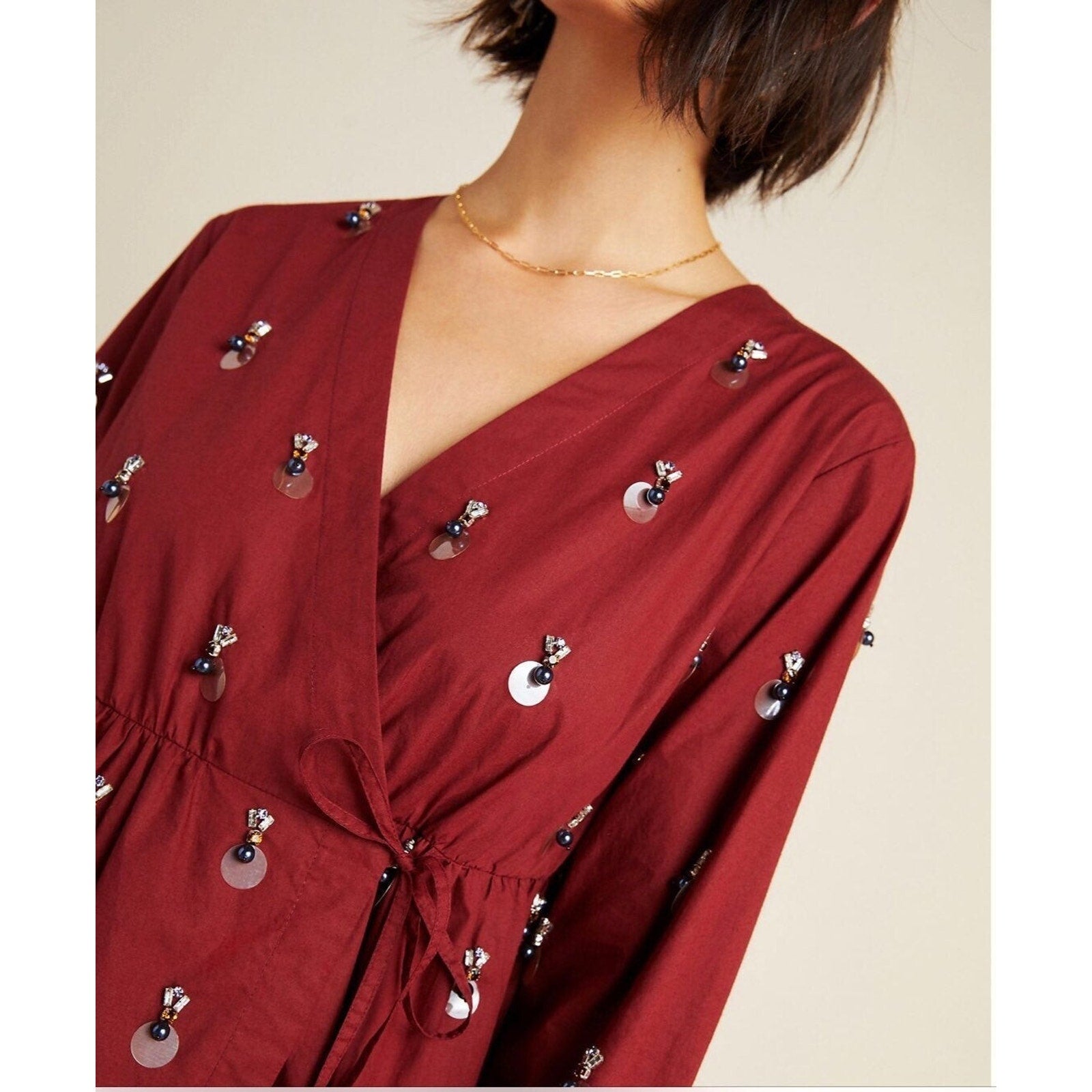 New Anthropologie Dhruv Kapoor Romana Beaded Babydoll Blouse Small